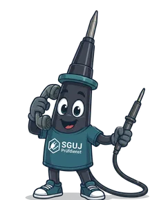 Glowi, das Maskottchen des SGUJ Prüfdienst, eine freundliche Prüfspitze